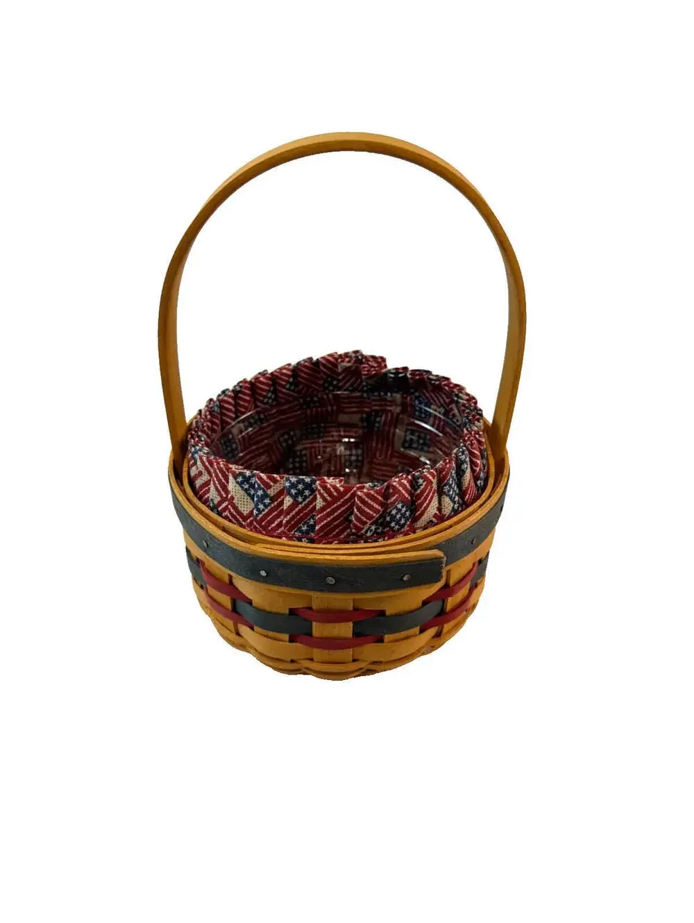 1997 Longaberger Inaugural Basket w/Flag Liner & Protector Tie-On 5.5RD x 3.25H